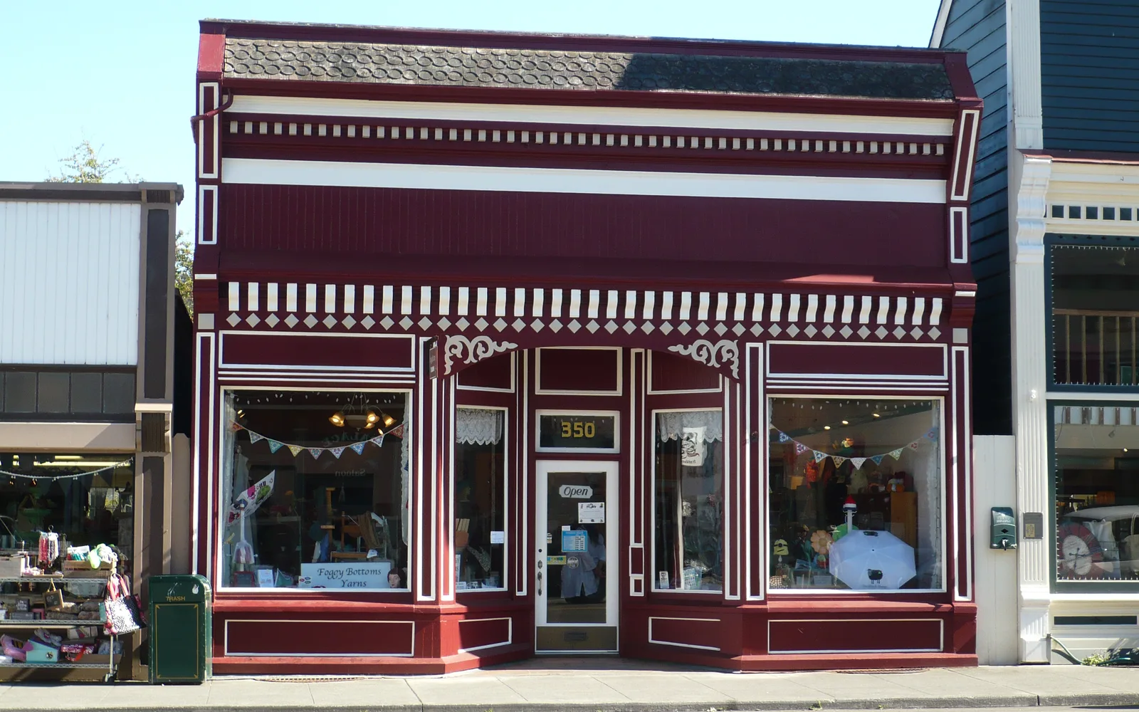 Historic Victorian-era commercial building on Main Street in Ferndale, California, showing preserved downtown architecture